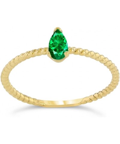 Dainty 10k Yellow Gold Solitaire Emerald Pear-Shaped Modern Engagement Rope Ring $46.37 Rings