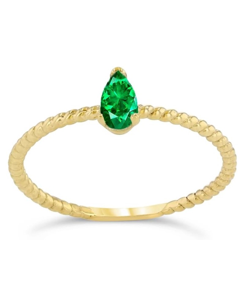 Dainty 10k Yellow Gold Solitaire Emerald Pear-Shaped Modern Engagement Rope Ring $46.37 Rings