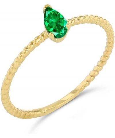 Dainty 10k Yellow Gold Solitaire Emerald Pear-Shaped Modern Engagement Rope Ring $46.37 Rings