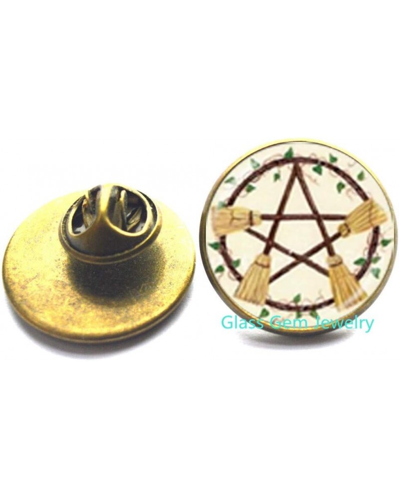 Wicca Broom Pentagram Brooch Pentacle Pin Wiccan Witch Jewelry Glass Cabochon Silver Statement Long Chain Brooch，Q0223 (Y2) $...