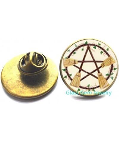 Wicca Broom Pentagram Brooch Pentacle Pin Wiccan Witch Jewelry Glass Cabochon Silver Statement Long Chain Brooch，Q0223 (Y2) $...