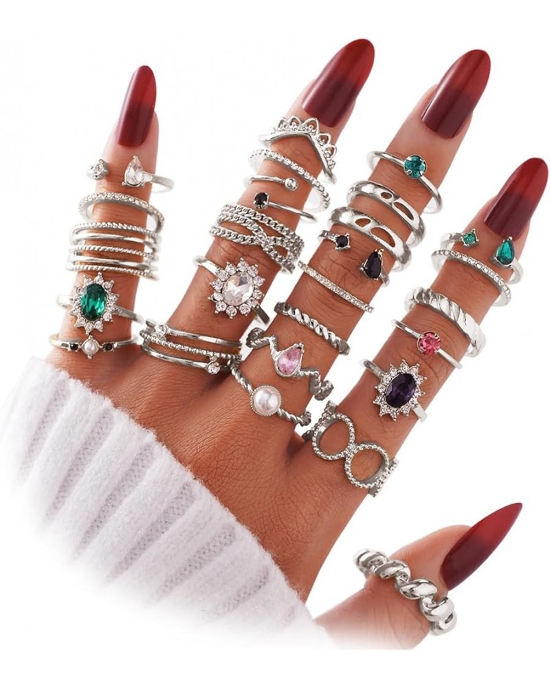 Gold Silver Stackable Knuckle Rings Set for Women Girls, Boho Trendy Dainty Cute Sparkling Aesthetic Midi Rings Pack,Crystal ...