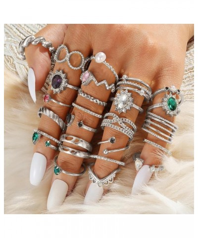 Gold Silver Stackable Knuckle Rings Set for Women Girls, Boho Trendy Dainty Cute Sparkling Aesthetic Midi Rings Pack,Crystal ...