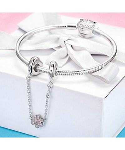 925 Sterling Silver Safety Chain Charm Bead Love Heart Flower Snowflake Bow Clear CZ Crystal Stopper Lock Clip Beads Women DI...