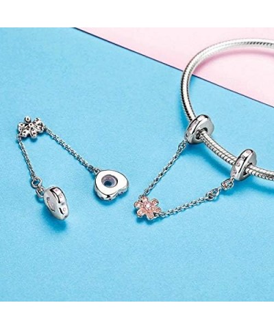 925 Sterling Silver Safety Chain Charm Bead Love Heart Flower Snowflake Bow Clear CZ Crystal Stopper Lock Clip Beads Women DI...