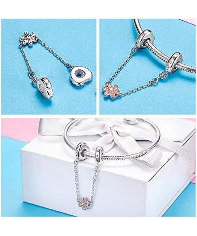 925 Sterling Silver Safety Chain Charm Bead Love Heart Flower Snowflake Bow Clear CZ Crystal Stopper Lock Clip Beads Women DI...