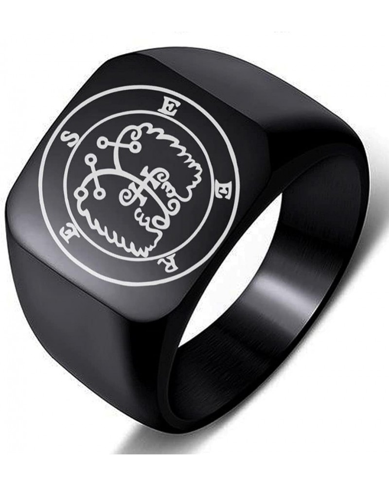 Engraved Seere Demon Prince of Hell Stainless Steel Men's Womens Sigil Ring 6.Black 14X14MM for Women $5.45 Rings