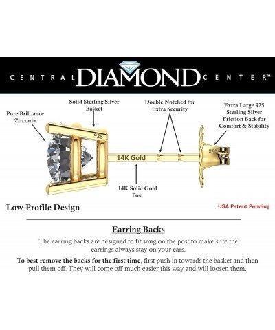 14K Solid Gold Post & Sterling Silver 4 Prong Pure Brilliance Zirconia CZ Stud Earrings 1.00ctw - 8.00ctw 14k gold post & ste...