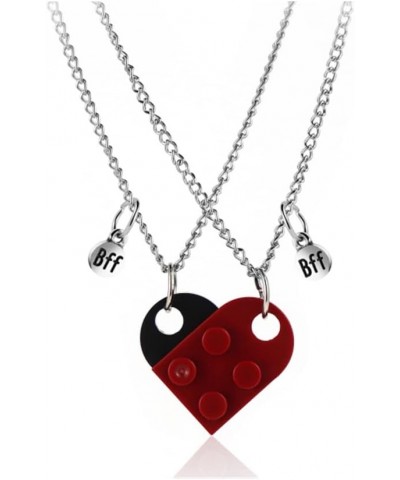 2Pcs Colorful Bricks Assembled BFF Pendant Necklace, Heart Shape Matching Geometric Block Charms Compatible with Building Blo...