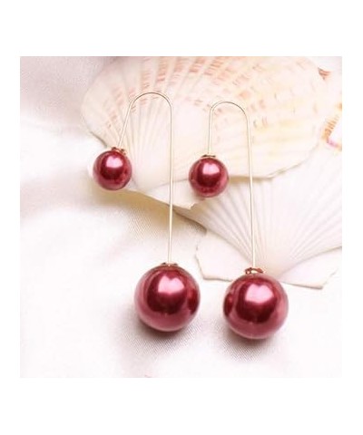 1Pair Women Fashion U-Shaped Double Sided Faux Pearl Ball Drop Dangle Earrings Wedding Party Back Front Linear Long Pendant E...