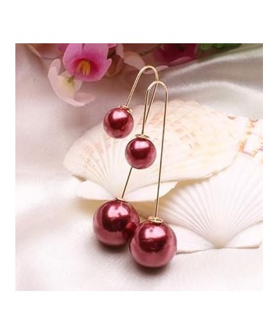 1Pair Women Fashion U-Shaped Double Sided Faux Pearl Ball Drop Dangle Earrings Wedding Party Back Front Linear Long Pendant E...