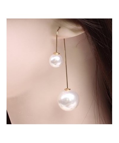 1Pair Women Fashion U-Shaped Double Sided Faux Pearl Ball Drop Dangle Earrings Wedding Party Back Front Linear Long Pendant E...