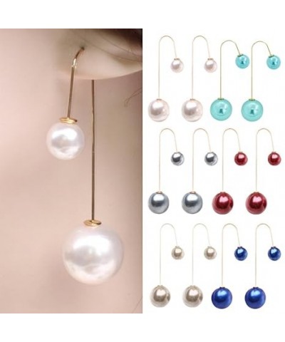 1Pair Women Fashion U-Shaped Double Sided Faux Pearl Ball Drop Dangle Earrings Wedding Party Back Front Linear Long Pendant E...