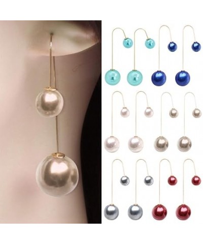 1Pair Women Fashion U-Shaped Double Sided Faux Pearl Ball Drop Dangle Earrings Wedding Party Back Front Linear Long Pendant E...