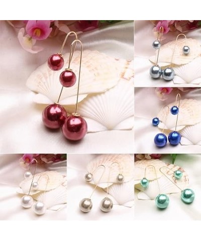 1Pair Women Fashion U-Shaped Double Sided Faux Pearl Ball Drop Dangle Earrings Wedding Party Back Front Linear Long Pendant E...