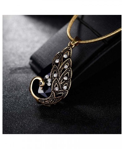 Women Gift Vintage Gold Plated Green Peacock Jewelry Set Pendant Necklace Earrings black $10.06 Jewelry Sets