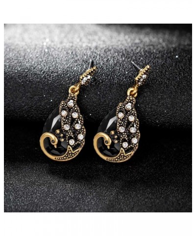 Women Gift Vintage Gold Plated Green Peacock Jewelry Set Pendant Necklace Earrings black $10.06 Jewelry Sets