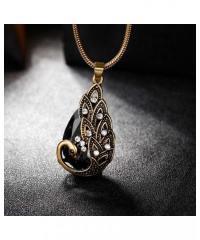 Women Gift Vintage Gold Plated Green Peacock Jewelry Set Pendant Necklace Earrings black $10.06 Jewelry Sets