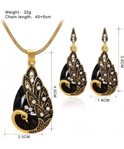 Women Gift Vintage Gold Plated Green Peacock Jewelry Set Pendant Necklace Earrings black $10.06 Jewelry Sets