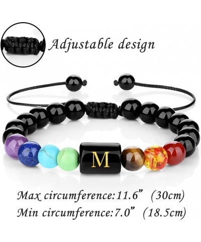 Initials Bracelets for Women Letter Link 7 Chakras Handmade Natural Obsidian Stone Yoga Beads Braided Rope Meaningful Bracele...