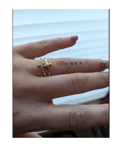 Let Go And Let God Ring For Women, To My Daughter 2pcs/Set Pray On It Golden Cross Stackable Cubic Zirconia Simple Finger Gif...