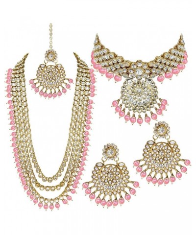 Traditional Gold Plated Kundan Pearl Wedding Choker Necklace Set Earrings & Maang Tikka for Women (IJ325) Pink 1 $26.40 Jewel...