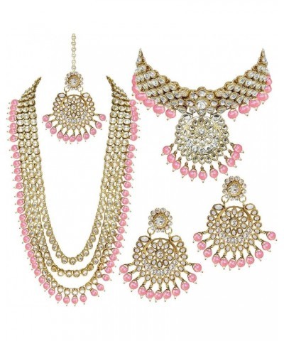 Traditional Gold Plated Kundan Pearl Wedding Choker Necklace Set Earrings & Maang Tikka for Women (IJ325) Pink 1 $26.40 Jewel...