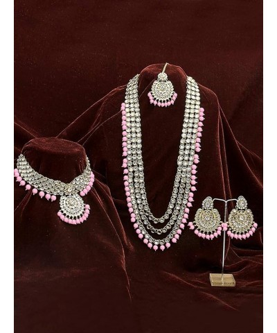 Traditional Gold Plated Kundan Pearl Wedding Choker Necklace Set Earrings & Maang Tikka for Women (IJ325) Pink 1 $26.40 Jewel...