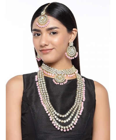 Traditional Gold Plated Kundan Pearl Wedding Choker Necklace Set Earrings & Maang Tikka for Women (IJ325) Pink 1 $26.40 Jewel...