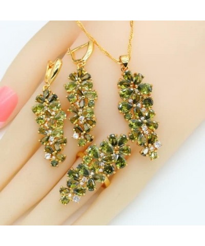 Luxury Green Peridot Gold Jewelry Sets for Women Earrings Necklace Pendant Ring Bracelet Christmas Birthday Gift 3pcs 10 $15....