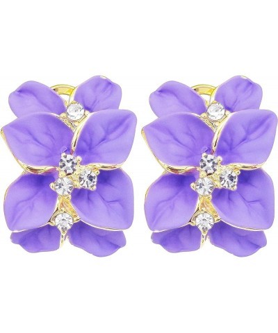 18k Gold Plated White Crystal colorful Enamel Leaves Flower Omega Back Earrings Light Purple $8.83 Earrings