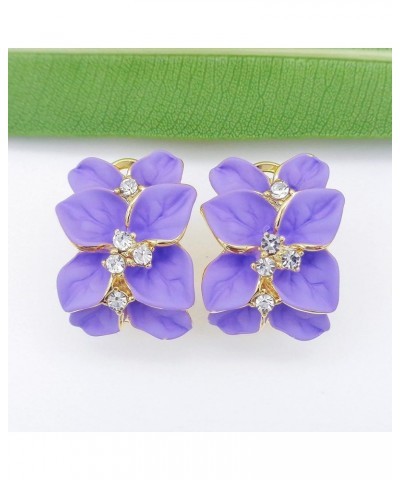 18k Gold Plated White Crystal colorful Enamel Leaves Flower Omega Back Earrings Light Purple $8.83 Earrings