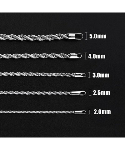 3mm Rope Chain Necklace for Men, Silver Tone Mens Chain Necklace, Stainless Steel Necklace Chain for Men Women and Boys 20.0 ...