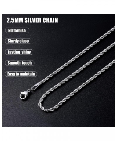 3mm Rope Chain Necklace for Men, Silver Tone Mens Chain Necklace, Stainless Steel Necklace Chain for Men Women and Boys 20.0 ...