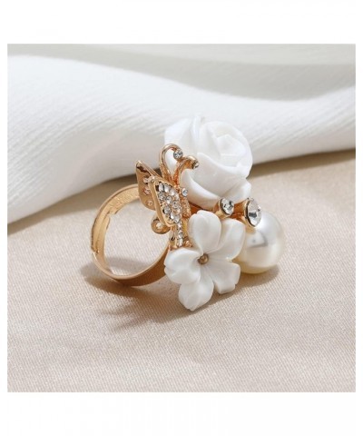 CZ Rose Flower Wedding Ring for Women Girls Statement Engagement Round Rhinstone Crystal Aryclic Daisy Plumeria Adjustable Op...