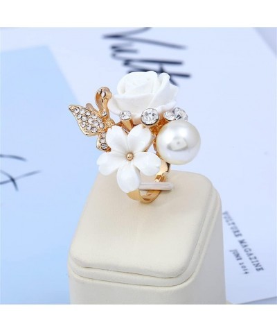 CZ Rose Flower Wedding Ring for Women Girls Statement Engagement Round Rhinstone Crystal Aryclic Daisy Plumeria Adjustable Op...