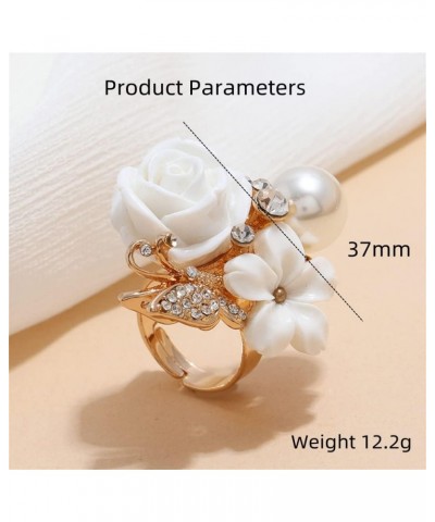 CZ Rose Flower Wedding Ring for Women Girls Statement Engagement Round Rhinstone Crystal Aryclic Daisy Plumeria Adjustable Op...