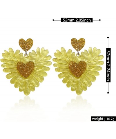 Handmade Bohemian Heart Shape Acrylic Large Flower Dangle Drop Earrings Unique Exaggerated European Resin Rose Petal Flower E...