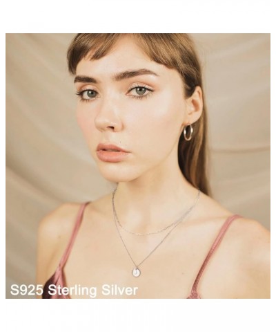 S925 Sterling Silver Layered Initial Necklaces for Women, 18K White Gold Plated Solid Sterling Silver Paperclip Chain Necklac...