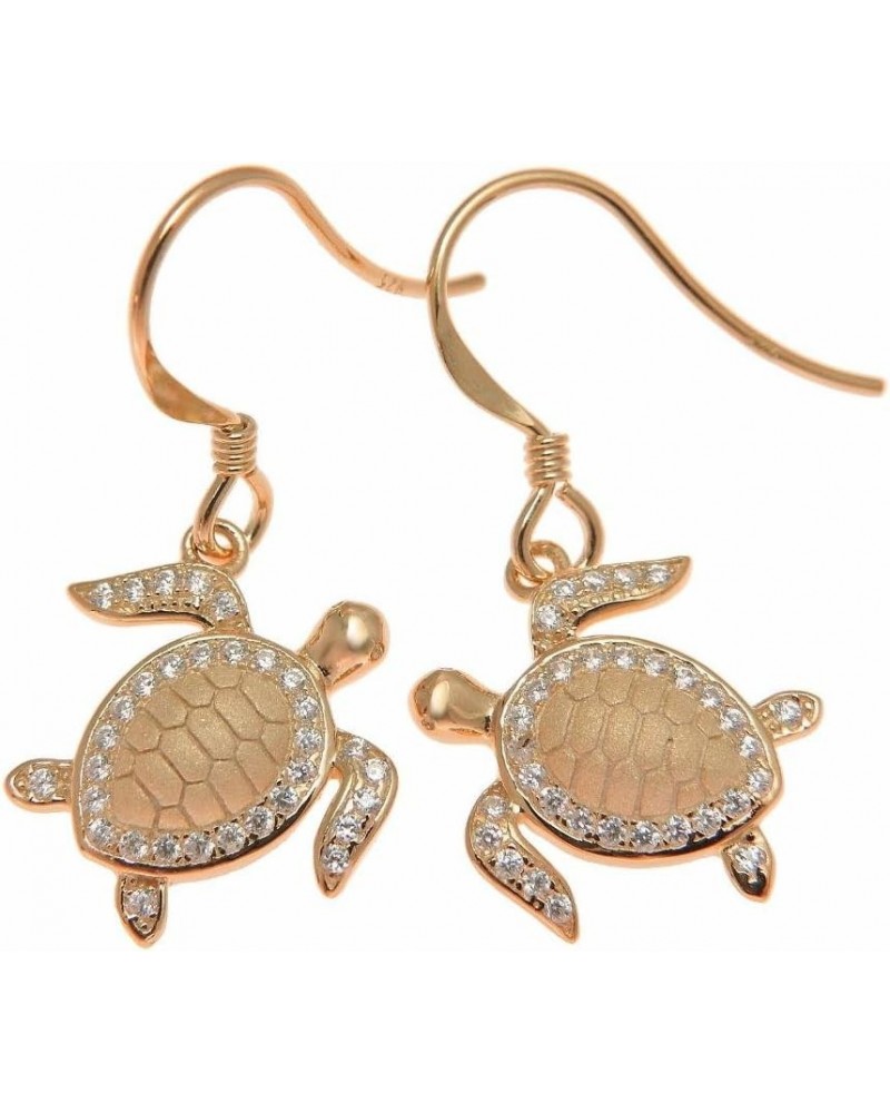 Rose gold plated solid 925 Sterling silver Hawaiian sea turtle honu hook earrings cz $22.05 Earrings