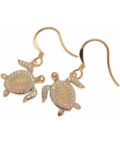 Rose gold plated solid 925 Sterling silver Hawaiian sea turtle honu hook earrings cz $22.05 Earrings