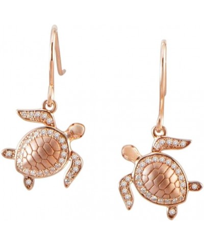 Rose gold plated solid 925 Sterling silver Hawaiian sea turtle honu hook earrings cz $22.05 Earrings