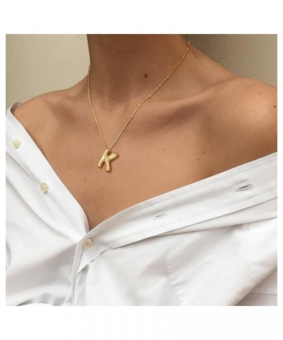 Bubble Letter Necklace Balloon Initial Pendant Necklace for Women 14K Gold Plated Dainty Chain Necklace A-Z Letter Necklace f...