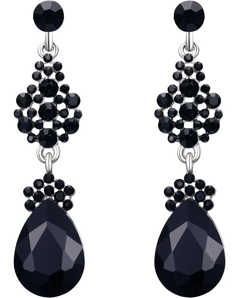 Women's Austrian Crystal Elegant Teardrop Dangle Earrings for Wedding Bridal Black $9.59 Earrings