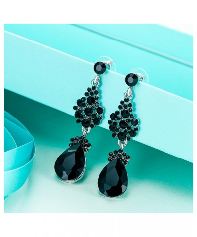 Women's Austrian Crystal Elegant Teardrop Dangle Earrings for Wedding Bridal Black $9.59 Earrings