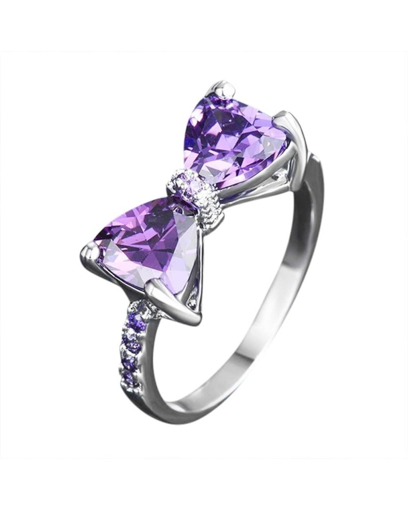 Purple Bow Diamond Ring Elegant Rhinestone Ring for Women Fashion Full Diamond Zircon Rings for Women Size 5 10 Teen Girls Je...