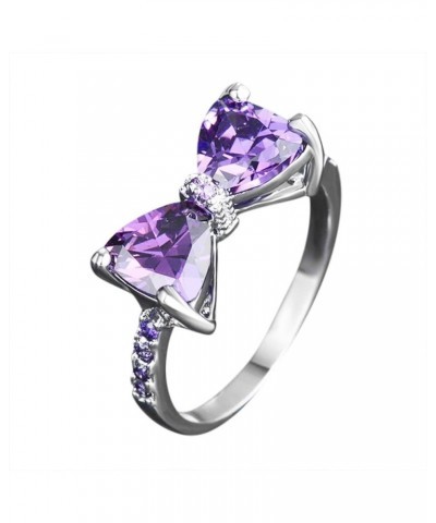 Purple Bow Diamond Ring Elegant Rhinestone Ring for Women Fashion Full Diamond Zircon Rings for Women Size 5 10 Teen Girls Je...