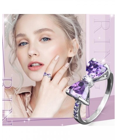 Purple Bow Diamond Ring Elegant Rhinestone Ring for Women Fashion Full Diamond Zircon Rings for Women Size 5 10 Teen Girls Je...