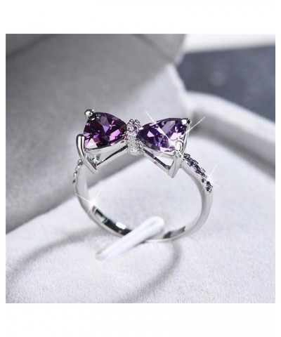 Purple Bow Diamond Ring Elegant Rhinestone Ring for Women Fashion Full Diamond Zircon Rings for Women Size 5 10 Teen Girls Je...