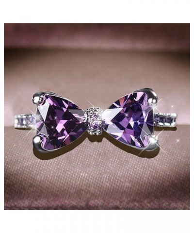 Purple Bow Diamond Ring Elegant Rhinestone Ring for Women Fashion Full Diamond Zircon Rings for Women Size 5 10 Teen Girls Je...